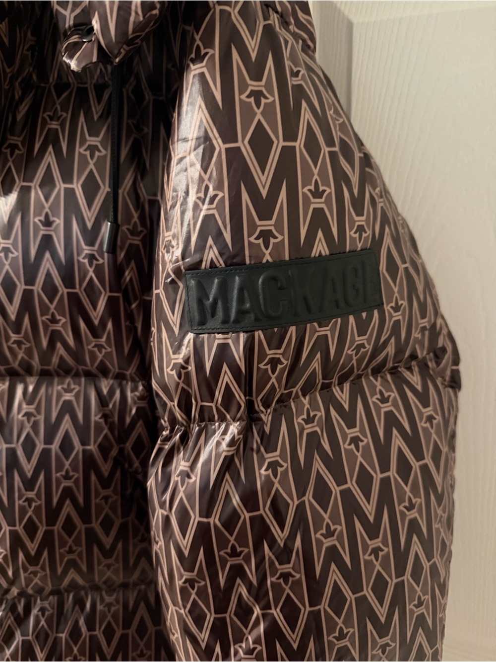 100% Authentic Mackage Brown Monogram Puffer Jacket with Hood - Picture 5 of 14